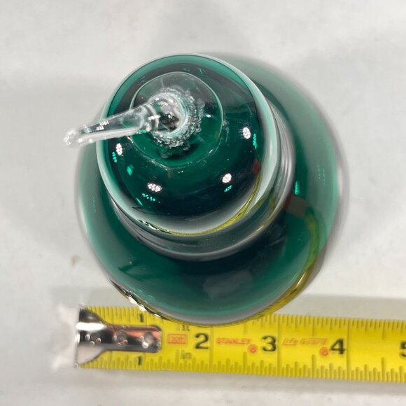Vtg Blenko Hand Blown Glass Pear Emerald Green Clear Applied Stem Fruit MCM - Picture 7 of 7